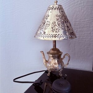 Vintage Ornate Silver Teapot Lamp